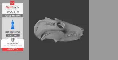 3D model of a Prodeinodon dinosaur skull, side view, ideal for 3D printing.
