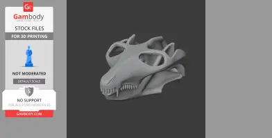 3D model of a Prodeinodon dinosaur skull, showcasing detailed teeth and eye sockets.