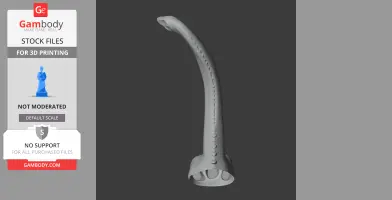 A 3D model of a curved dinosaur neck and head, designed for 3D printing.