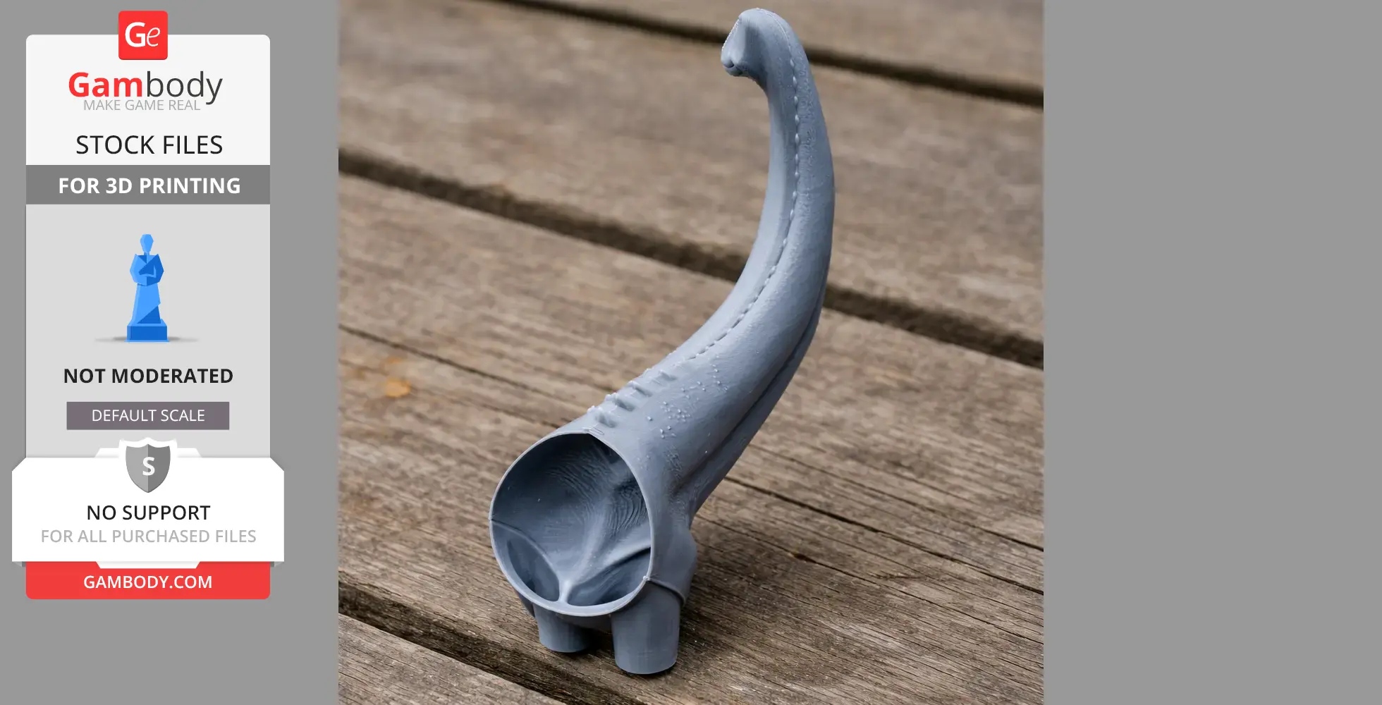 3D printed dinosaur tail section with textured details on a wooden surface.