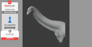 3D model of a long-necked, spiked dinosaur for 3D printing, displayed in profile view.