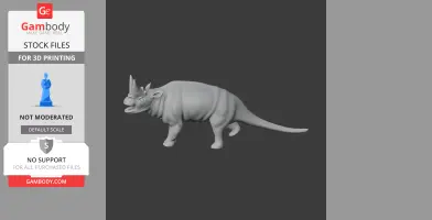 Gray 3D model of an Arsinoitherium, a prehistoric animal with two large horns, for 3D printing.