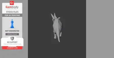 3D model of an Arsinoitherium with two large horns, viewed from behind, suitable for 3D printing.