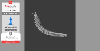 3D model of a detailed, segmented Arthropleura, a prehistoric millipede-like creature, in neutral gray.