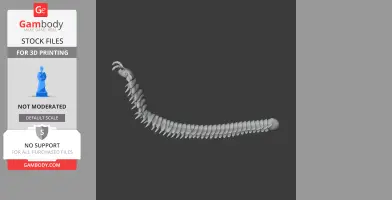 Curved, segmented model of a prehistoric Arthropleura for 3D printing, shown on a dark background.