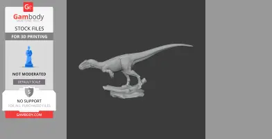 Gray 3D model of Asfaltovenator dinosaur on a textured base for 3D printing.