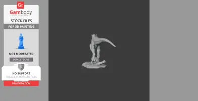 A detailed STL model of a dinosaur-like creature with a long tail, standing on a rocky base.