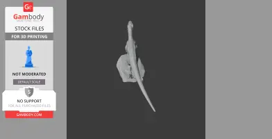 Top view of a 3D Asfaltovenator model with a long tail, posed on a rocky base.