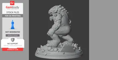 A detailed, spiky creature model standing on a rock-like base, designed for 3D printing.