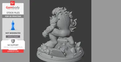 Monster figure with spiked armor, standing on a rocky base, suitable for 3D printing.