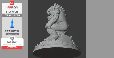 A spiky, muscular creature figure crouching on a rocky base, designed for 3D printing.