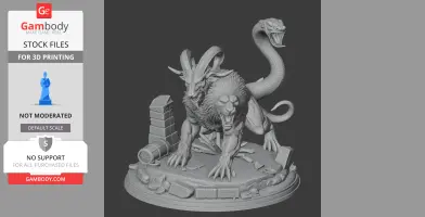 A detailed Chimera statue featuring a lion, goat, and snake on a decorated base for 3D printing.