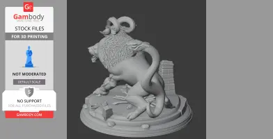 A detailed 3D figure of a chimera with a lion, goat, and snake features on a textured base.