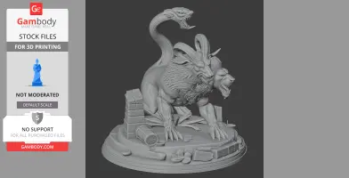 A multi-headed chimera figure with lion, goat, and serpent heads on a decorative base.