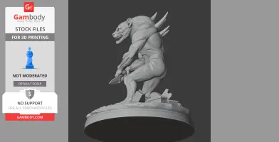 A muscular chimera creature with spikes on its back, crouching on a rocky base, ready to attack.