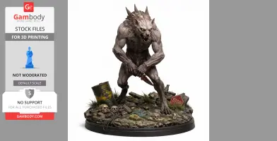 A fierce chimera creature with spikes stands menacingly on a detailed post-apocalyptic base.