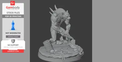 A muscular, spiked chimera on a debris-covered base, crouching with a menacing snarl.
