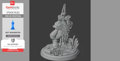 Intricate crab-like figure with armor, wings, and spear on a detailed base, designed for 3D printing.