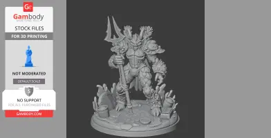 Armored crab warrior figure holding a trident, standing on a detailed sea-themed base.