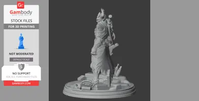 Intricate warrior figure with horned helmet on a detailed base, designed for 3D printing.