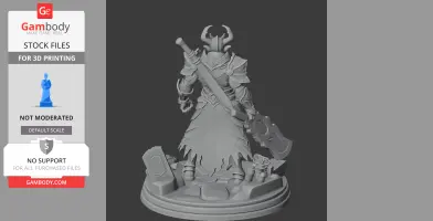 Armored warrior figure with sword and axe on a detailed base, ready for 3D printing.