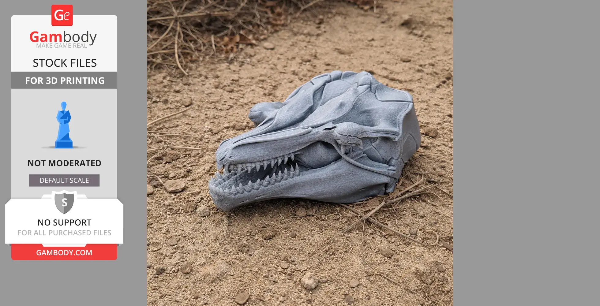 3D-printed pygmy killer whale skull replica resting on sandy ground.