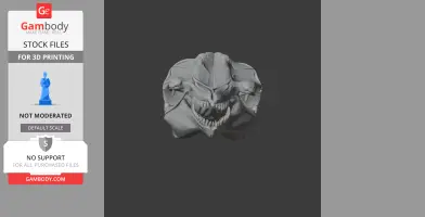 A detailed 3D model of an alien skull with prominent teeth and intricate surface textures.