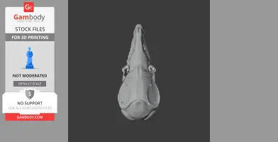 3D printable pygmy shrew skull model, viewed from above, showing detailed bone structure.