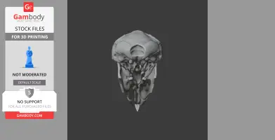 3D model of a detailed pygmy shrew skull replica for printing, displayed on a dark background.