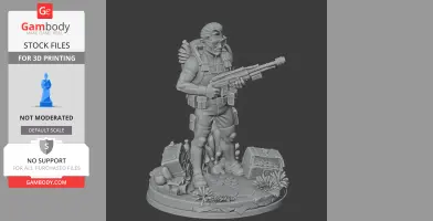 A detailed 3D character figure holding a weapon, equipped with diving gear, on a base with underwater elements.
