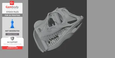 Gray 3D model of a Qinlingosaurus skull with detailed bone structure for 3D printing.