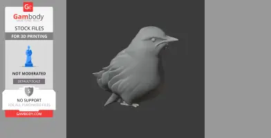3D model of a prehistoric bird with detailed feathers, suitable for 3D printing.