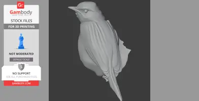 3D model of a slender bird, detailed feathers, upright posture, beak pointed upward for printing.