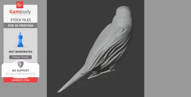 Gray 3D model of a perched bird with detailed feather textures, suitable for 3D printing.