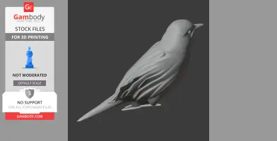 A 3D model of a bird, likely an austral canastero, in grayscale, designed for 3D printing.
