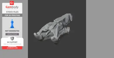 3D model of a Quinkana skull, detailed and ready for 3D printing, shown on a dark background.