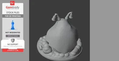 3D model of a large, bulbous creature with antennae, surrounded by stone-like shapes on a circular base.