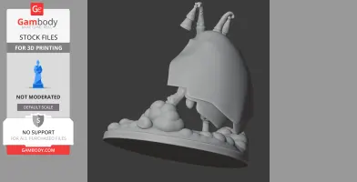 A 3D model of a creature with a shell and two antennae, standing on a textured base, designed for 3D printing.
