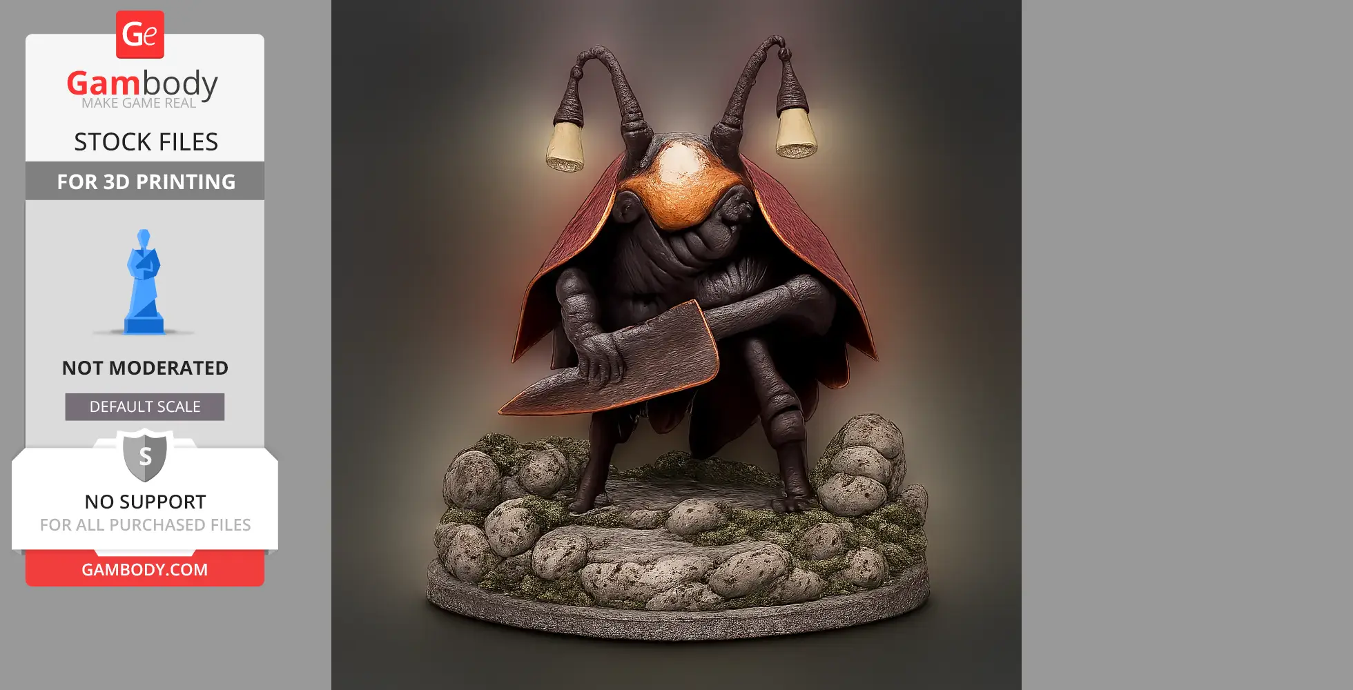 A detailed 3D model of Crawfather from Hollow Knight, featuring a creature with antennae and a red cloak.