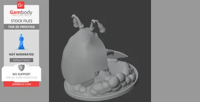 3D model of a crab-like creature with horns on a circular base with rocks, designed for 3D printing.