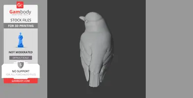 3D model of an Austral thrush with detailed feathers, designed for 3D printing.