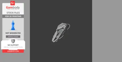 3D model of a detailed dinosaur skull, designed for 3D printing, on a dark background.