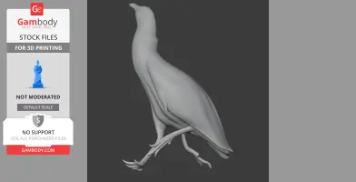 3D model of an Australasian bittern with textured feathers, walking posture, optimized for 3D printing.