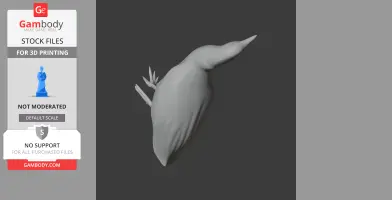 A smooth 3D model of a bird in profile view, with a long beak and raised tail, for 3D printing.