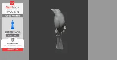 3D model of an Australasian Figbird perched on a branch, ready for 3D printing.
