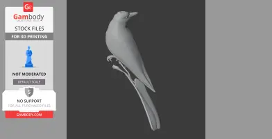 A 3D model of an Australasian figbird perched on a branch, designed for 3D printing.