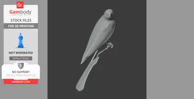 3D model of a streamlined bird perched on a slender branch, designed for 3D printing.