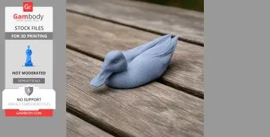 A 3D-printed model of an Australasian shoveler duck on a wooden surface.