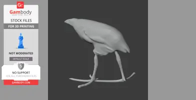 A 3D model of an Australasian swamphen for printing, showing its side profile with legs and beak.