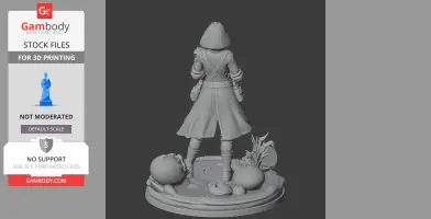 A robed character figure stands on a detailed base with objects; suitable for 3D printing.